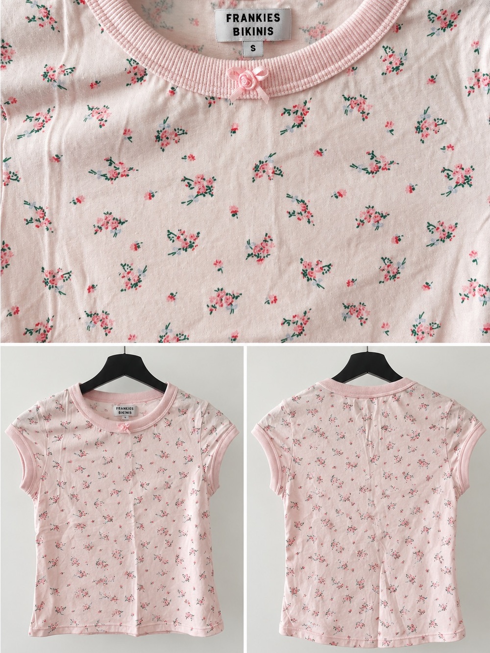 Frankies Bikinis Archie Floral Baby Tee Pink Size S